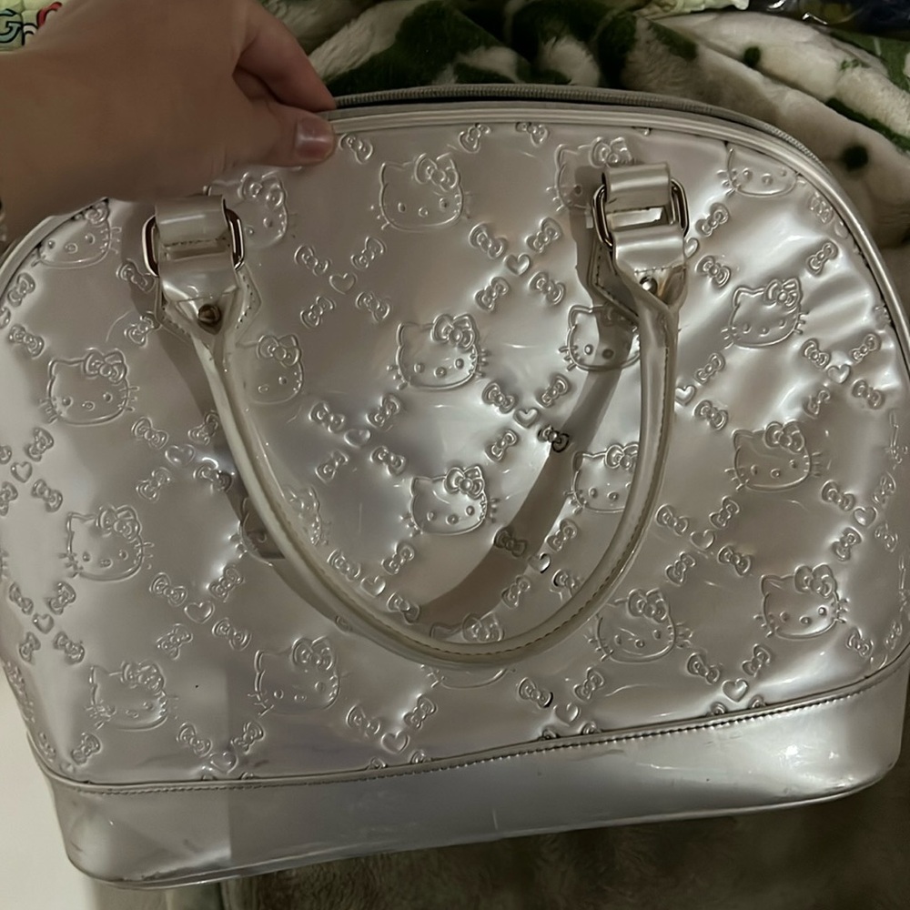 Used hello kitty “Alma” inspired bag white patent leather